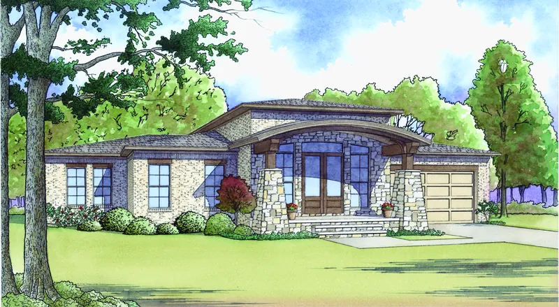 Ranch House Plan Front of Home - Crixdale Contemporary Home 155D-0053 - Search House Plans and More