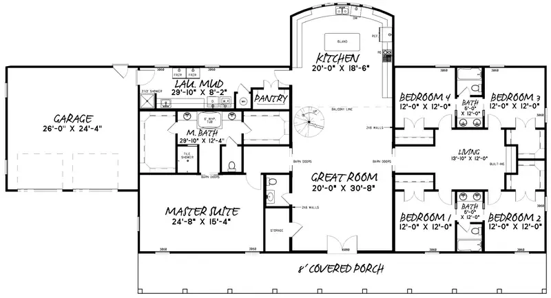 Ranch House Plan First Floor - Flat Acres Country Home 155D-0116 - Search House Plans and More