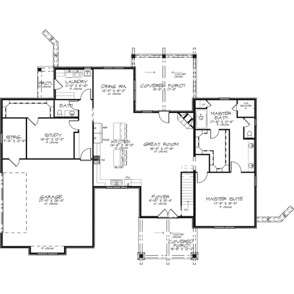 Country House Plan First Floor - Park City Rustic Ranch Home 155D-0074 - Shop House Plans and More