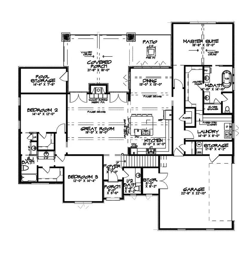 English Cottage House Plan First Floor - Woods Edge Rustic Home 155D-0095 - Shop House Plans and More