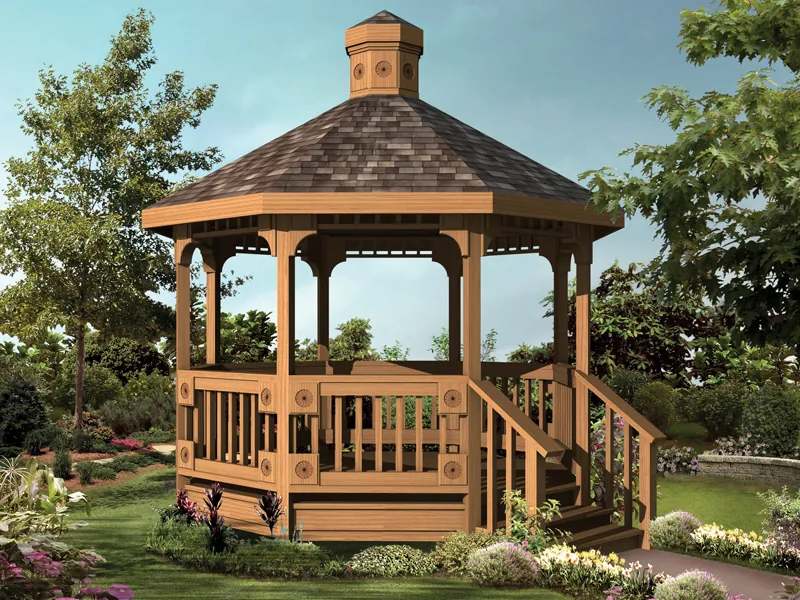All wood octagon gazebo with rustic style