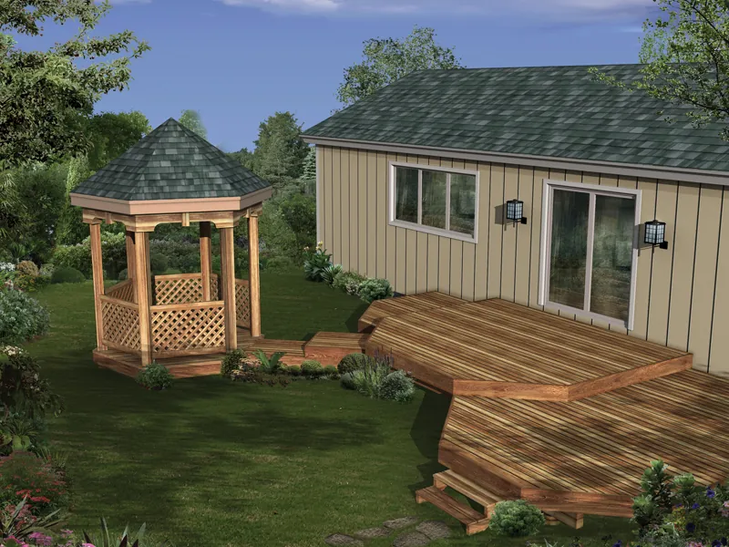 Multi-tiered deck includes an attached gazebo for a charming touch