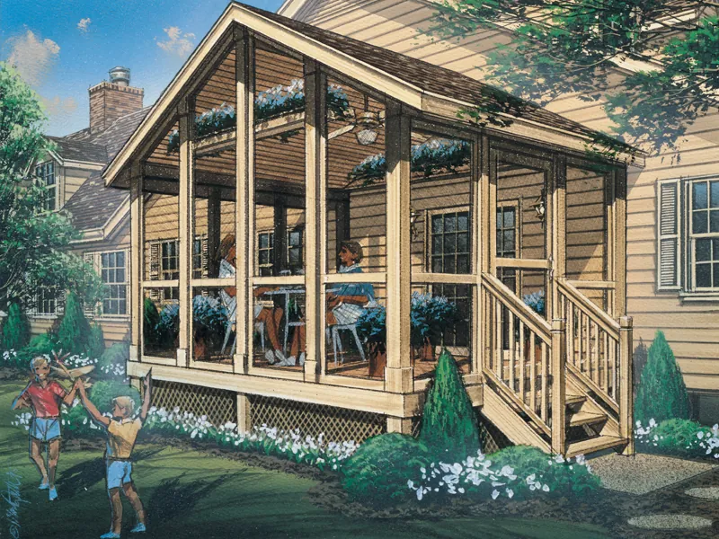 This open and airy screened porch is a great addition to any style of house plan