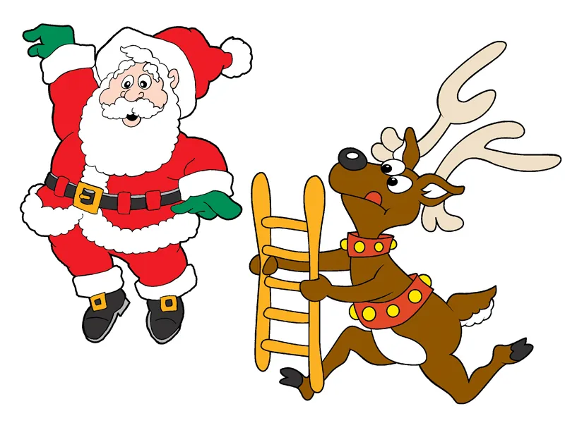 Fun scene has reindeer catching anta and is meant to have Santa hung for best effect
