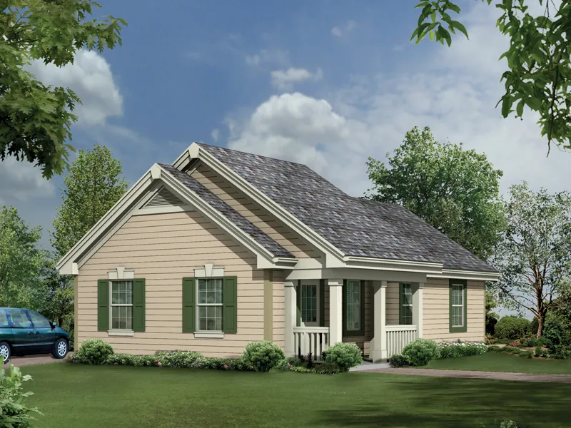 This is a four-car garage that looks like a quaint cottage style home plan on all one-story