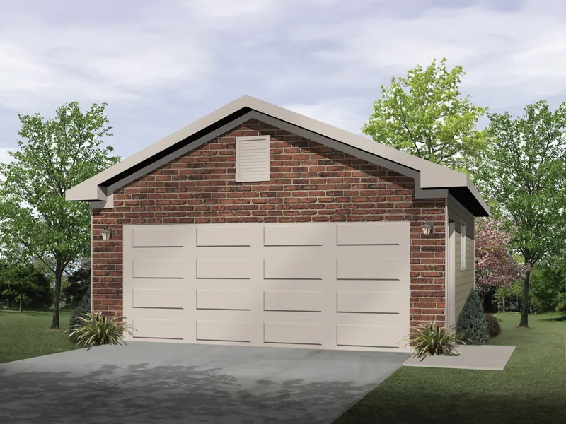 Two-car garage is a stylish structure that will look great with any house plan