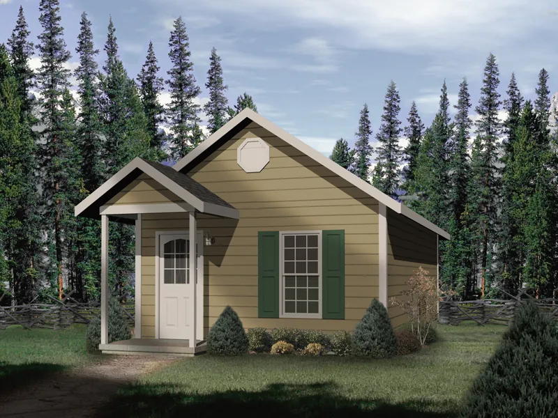 Traditional style cottage has covered front porch and steep roof pitch