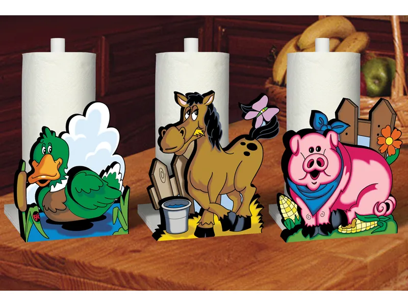 Kitchen Kritters paper towel holders feature three different styles: a duck, horse and pig for country style and fun
