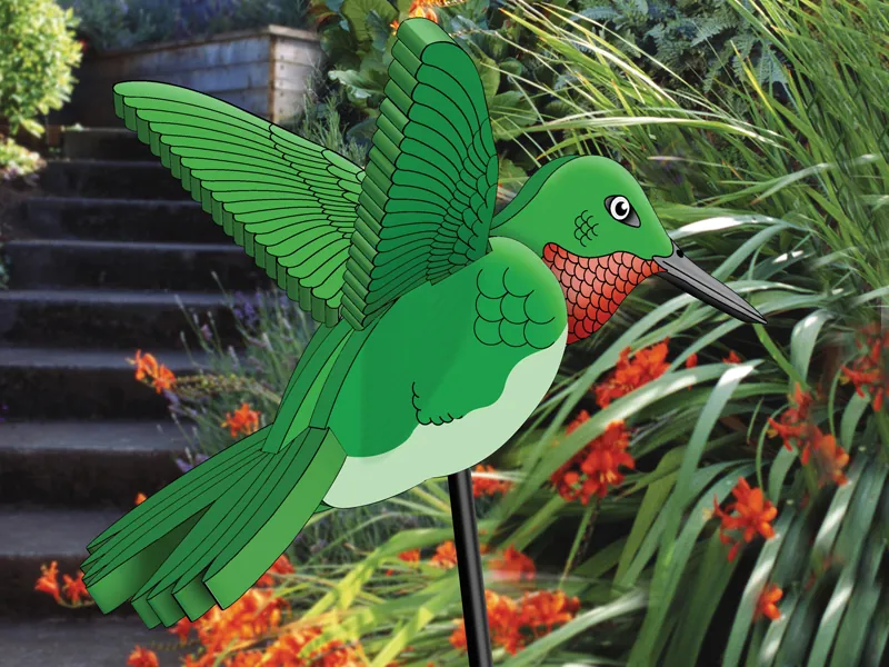 3D hummingbird can be staked into a garden area for added interest and charm
