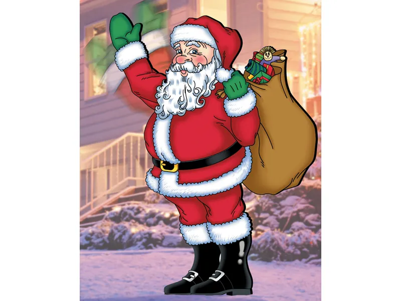 Friendly and inviting waving Santa greets holidays visitors