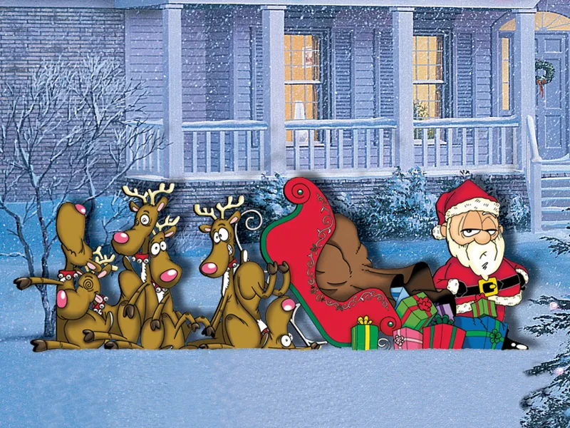 Sleigh mash is funny and eye-catching with all of the reindeer piled in front of Santa's sleigh