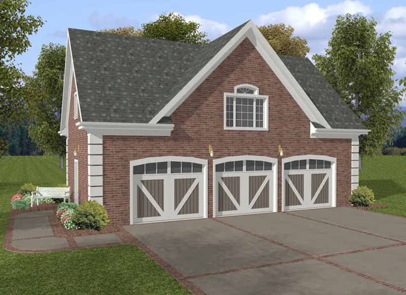 Building Plans Front of Home - Lora Three-Car Garage  108D-6001 | House Plans and More