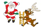 Fun scene has reindeer catching anta and is meant to have Santa hung for best effect