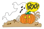Boo pumpkin incorprates the holiday's favorite symbols