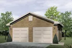 Gabled two-car garage has two separate garage doors and brick exterior