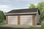 Two-car garage has two separate garage doors and brick exterior