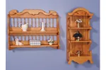 Two styles of collectible shelves provide a tall style with three shelves and a wide version with two shelves