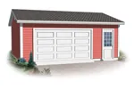 Compact two-car garage has entry door for ease 